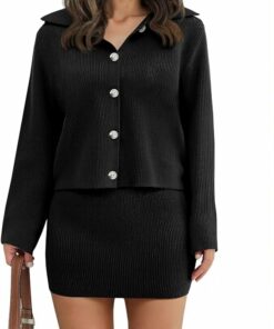 Black Cardigan Knit Mini Skirt Sets VS32