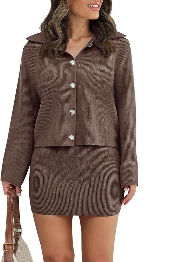 Trendy Cardigan Knit Mini Skirt Sets VS33