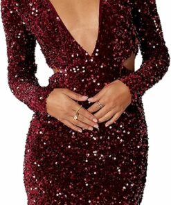 Cut Out Sparkly Club Velvet Mini Dress VS2
