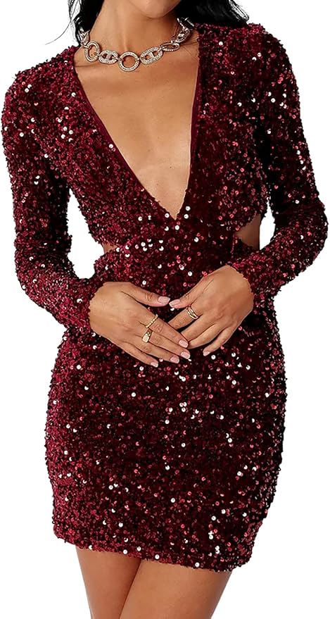 Cut Out Sparkly Club Velvet Mini Dress VS2