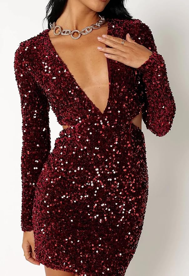Cut Out Sparkly Club Velvet Mini Dress VS2 - Image 2