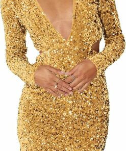 Gold Deep V Neck Party Dress VS1