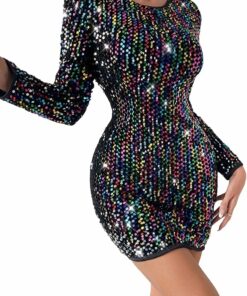 Long Sleeves Multi Color Sparkly Dress VS16