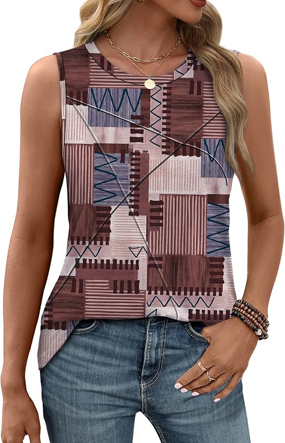 Plaid Brown Crewneck Tank Top VS50