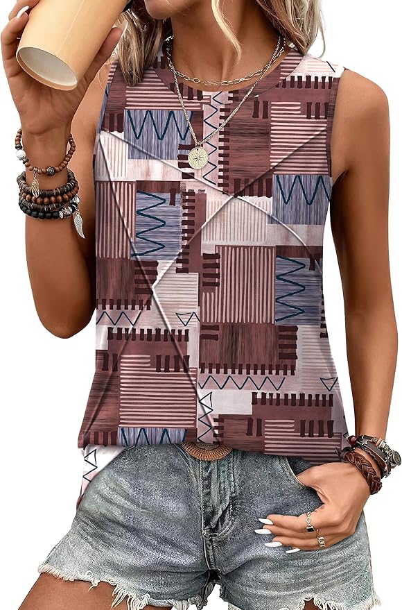 Plaid Brown Crewneck Tank Top VS50 - Image 2